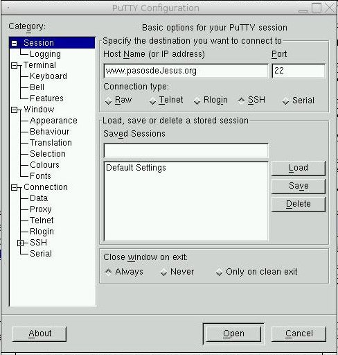 Configuración de putty