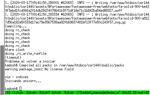 tmux con 6 ventanas. Visualizando la cuarta, con índice 3.