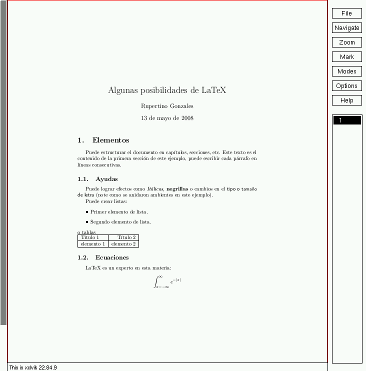 Visualización de DVI generado de fuente
            en LaTeX